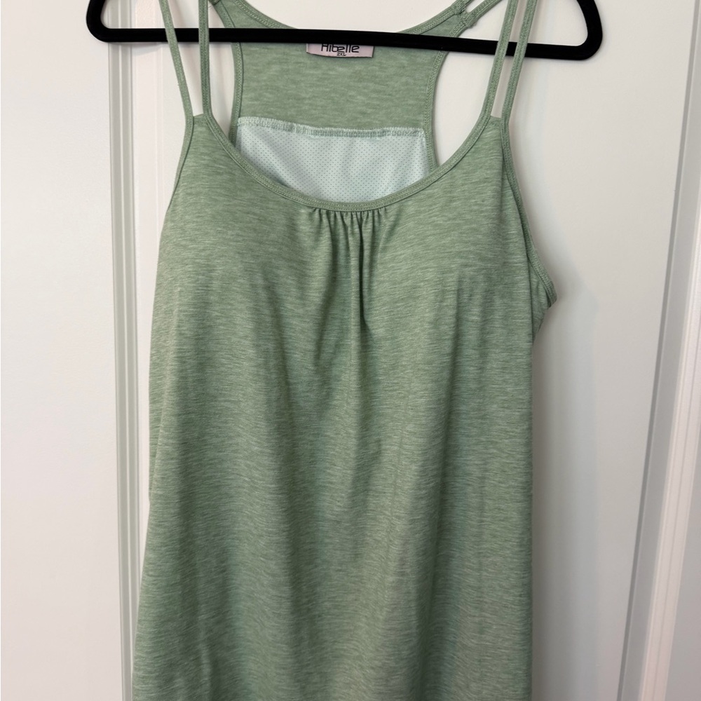 Women’s Light Sage Green Double-Strap Racerback Tank with built in bra.